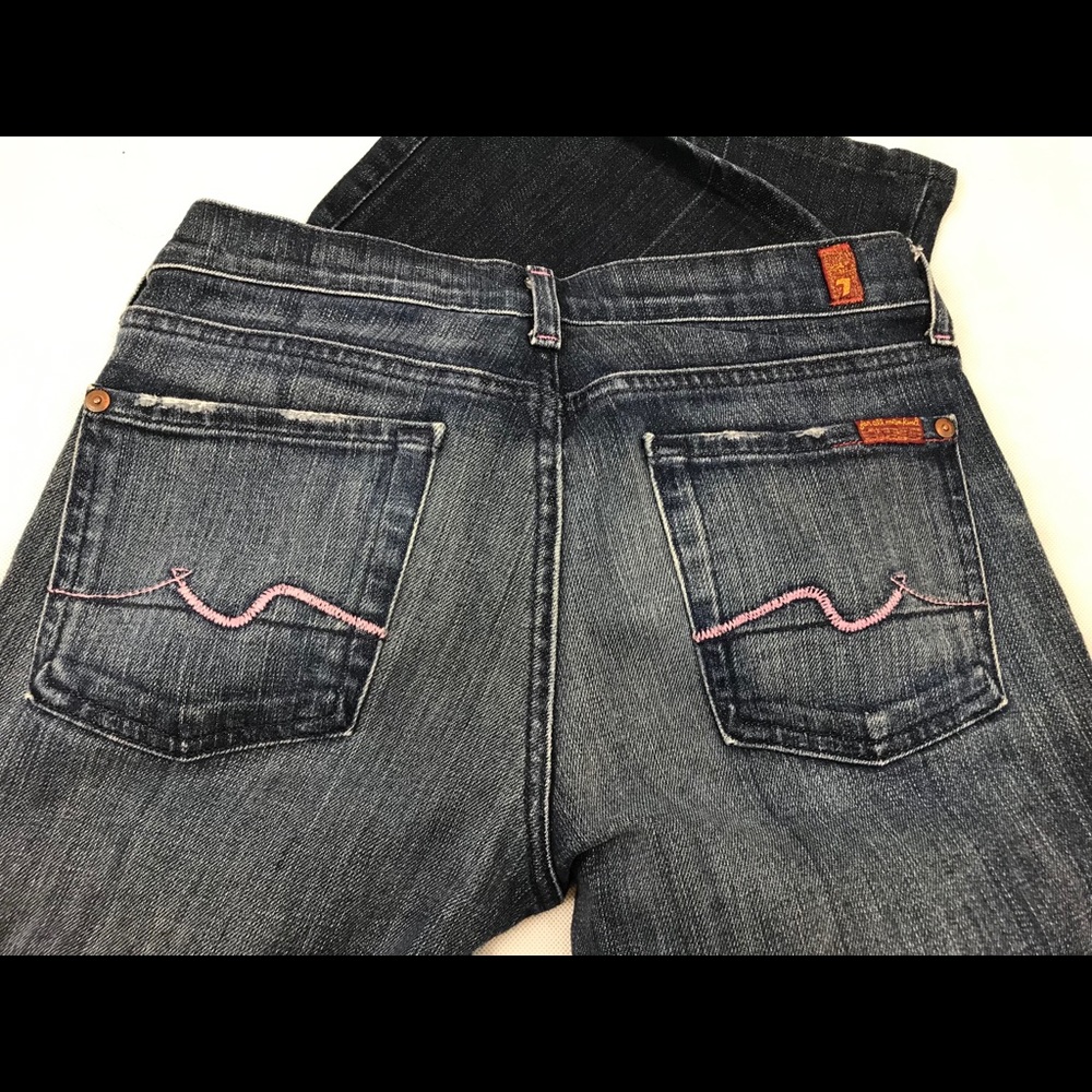7 For All Mankind 27 Bootcut Pink Embroidery Jeans
